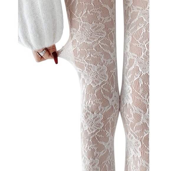 VTG Hot Steps White Lace Tights Size M - Picture 1 of 8